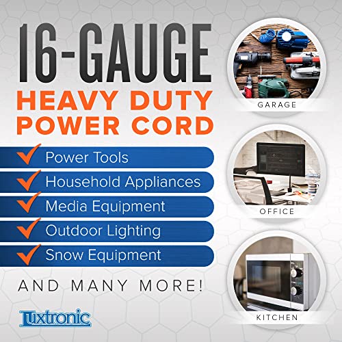 Luxtronic Outdoor Extension Cord - 100 Ft Heavy Duty Power Cable Extension - 3 Prong, Etl Listed, Weather Resistant - Double Insulated, Grounded, 16 Awg/3C, 125V Ac, 13 Amps #TOP3