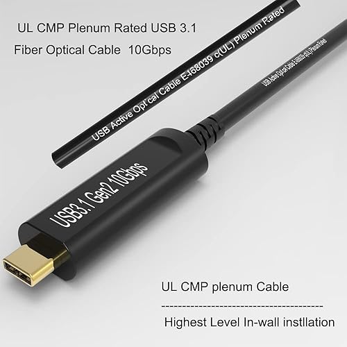 Miniatura 9 de phoossno Cable de fibra óptica USB C a C, cable USB 3.1 tipo C de 10 Gbps 33 pies compatible con Microsoft Azure Logitech Camera Aver & Vaddio y