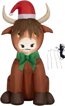 Highlander Cow 3.5 Foot Christmas Inflatable LED Holiday Air-Blown Outdoor Lighted Yard Blow-Up Decoration 2024 - Bonus String and Hooks Included!