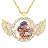 Chrifansi Custom Circle Chain with Wings, Memory Necklaces Picture Necklace Personalized Photo Gifts for Men Women Customized Angel Wing Round Chain Pendant (Gold)