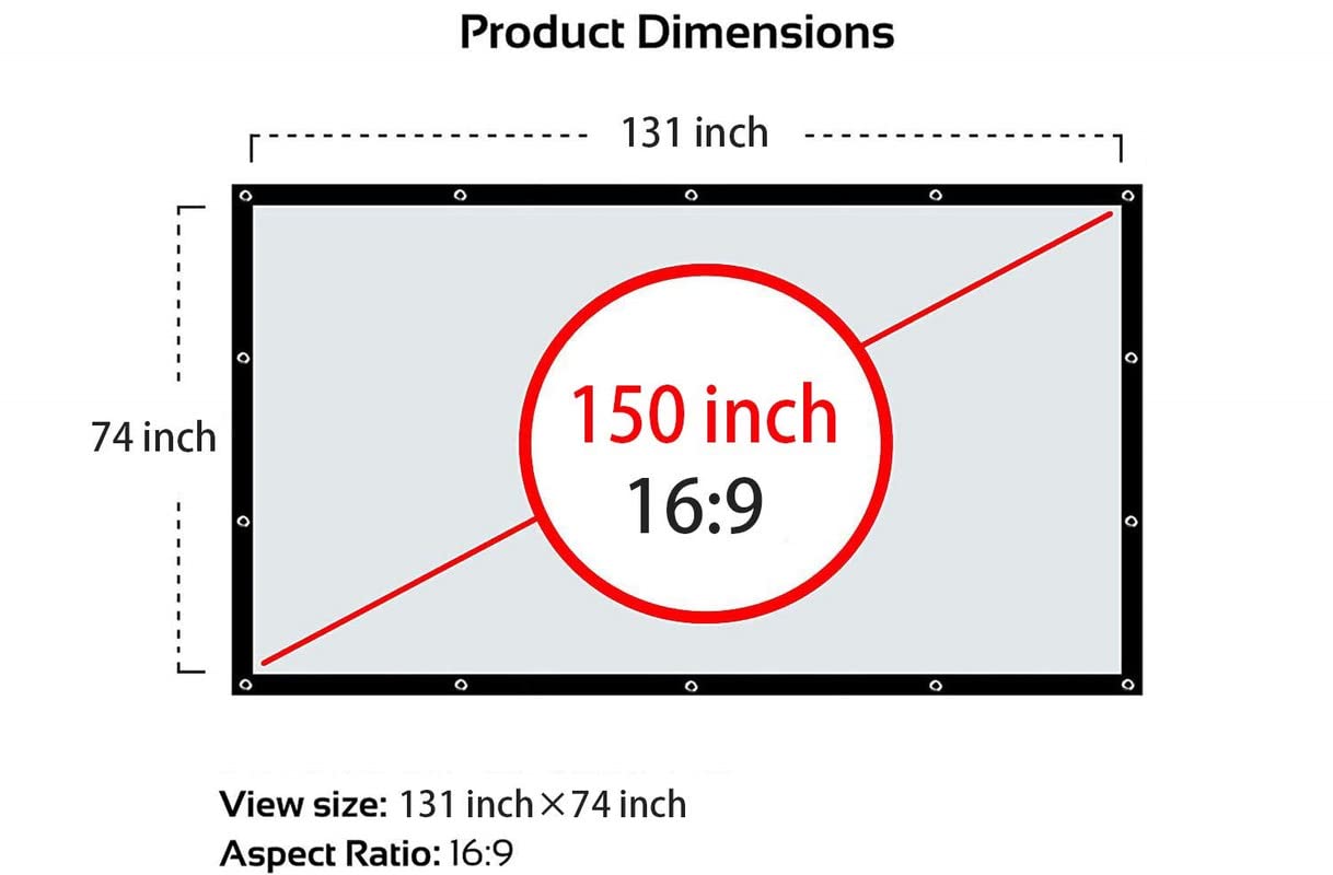 SAVSOL 150 Inch 16:9 HD Projector Screen, Portable Widescreen Foldable Anti-Crease Indoor Outdoor Projector Movies Screen for Home Theater Support (10 Ft (W) x 8 Ft (H))