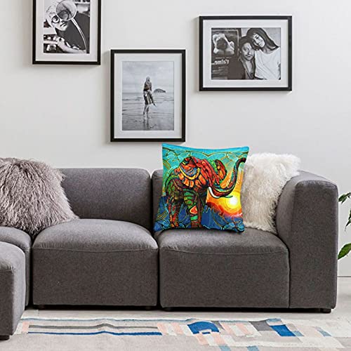 Aiputao Colorful Aztec Elephant Sunset Square Throw Pillow Cover 18 X 18 Inch Modern Cushion Cases Square Decorative Pillowcase For Sofa Bed Car Living Room #TOP4