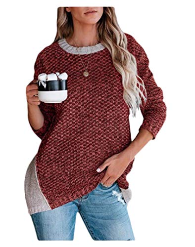 cheelot 女性のヒットカラー秋冬カジュアルクルーネックプルオーバーセーター Red S