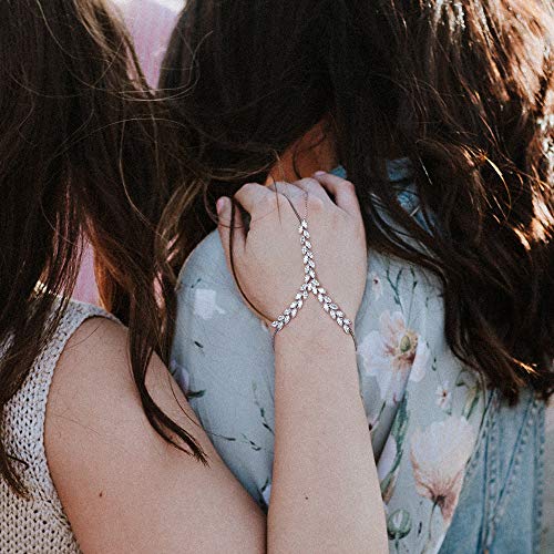 Mytys Fashion Cubic Zirconia Chain Silver Bracelet Cluster Cz Palm Chain Bracelet With Ring Hand Harness Bangle Style 1 #TOP4