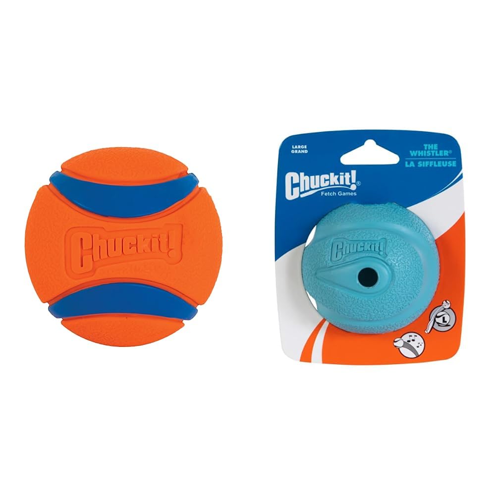 Chuckit Ultra Ball and The Whistler Ball Dog Toys Large 3 0 and 3 0 Inch Diameter for