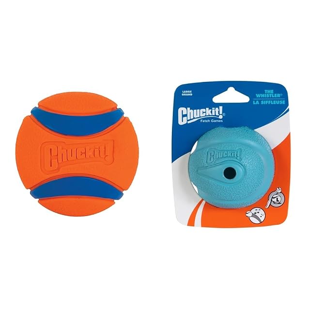 Chuckit Ultra Ball and The Whistler Ball Dog Toys Large 3 0 and 3 0 Inch Diameter for