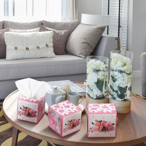 Image of Fourluoo 12 Pack Rose Rose Floral Tissues Cube Boxes, 600 Sheets 3 Ply