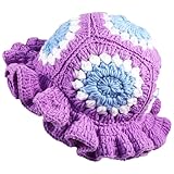 Crochet Bucket Hat Women Flower Trendy Knit Floppy Ruffled Cute Boho Handmade Beanies Outdoor Travel Fishing Hat (US, Numeric, 6 3/4, 7 1/2, Purple)