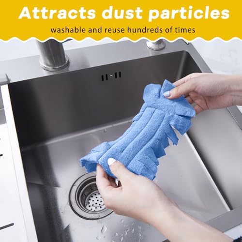 Image of Zubebe 3 Pcs Reusable Duster Refills Fleece,White, Blue, Yellow | Soft Polyester Fiber Flat Duster Refill Multi Surface Washable Cleaning Pad Tools for Home, Blinds, Car, Pet, Furniture, Fans