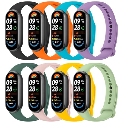 Meliya 8 Piezas Correas para Xiaomi Mi Band 8 Xiaomi Mi Band 9/10,Silicona Pulseras Repuesto para Xiaomi Mi Smart Band 10/9/8