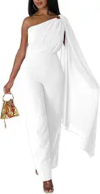 Macacão Feminino Elegante com Fita, Ombro Único, Pantalona, Formal para Festa à Noite