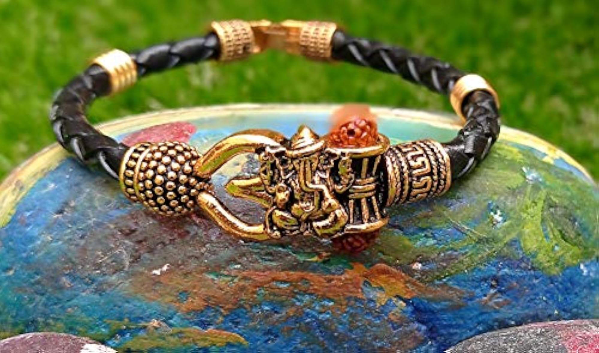 Rudraksha Om Trishul Damroo Brass Kada for Men