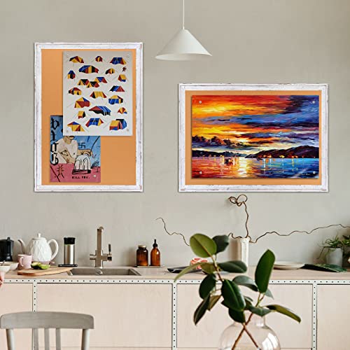 Amusight Cork Bulletin Board, Vintage Wooden Frame White, 36" X 24" Bulletin Board For Wall, Perfect For Home, School, Office Display Photo, Notes, 10 Pins #TOP5