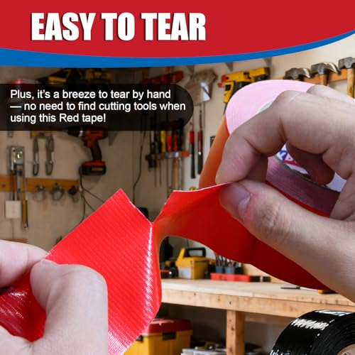 Image of 3 Rolls Red Duct Tape, Heavy Duty Strong Industrial Colored Duct Tape 9mil x 2inch x 25yds Flexible, No Residue, Waterproof and Tear by Hand, Multi-Use for Indoor & Outdoor Repairs
