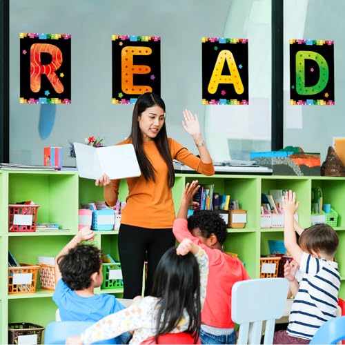 Image of COCHIE Reading Posters for Classroom Decorations, Library Reading Corner Decor, Read Signs Poster Bulletin Board Set of 4, Pre-k Preschool Kindergarten Classroom Wall Decoration (Black)