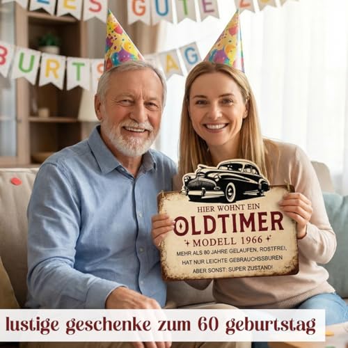 Geschenk zum 60 Geburtstag Mann, 1966 Jahrgang Geschenk - Witziges Oldtimer Holzschild, Deko 60 Geburtstag Mann, Lustige Geschenke zum 60 Geburtstag Mann, Geschenke zum 60 Jahre Geburtstag Mann