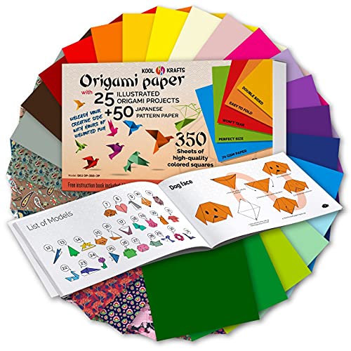 Origami Paper | 350 Origami Paper Kit | Set Includes - 300 Sheets 20 Colors 6x6 | 50 Traditional Japanese Patterns | Origami Book 25 Easy Colored Projects | Crafts for Kids | Art Supplies Kids 9-12