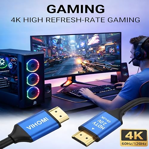 Image of 4K HDMI Cable 10 Meter, HDMI 2.0 High Speed Cable with Blue Metal Connectors, Supports 4Kx2K Ultra HD, HDR, Mirror & Extended Mode for Gaming, Laptop, TV, Monitor, Projector