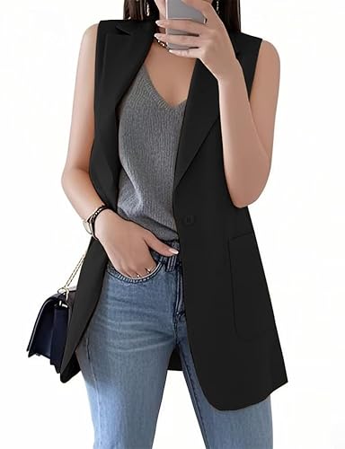 IDEALSANXUN Womens Long Vest Sleeveless Blazer Dressy Spring Summer Suit