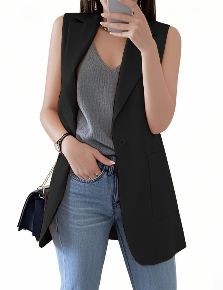 IDEALSANXUN Womens Long Vest Sleeveless Blazer Dressy Spring Summer Suit Jackets