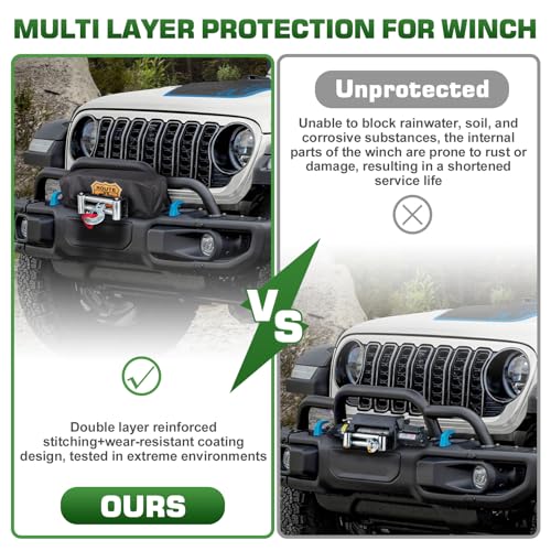 Winch Cover,Heavy Duty UV-Resistant Waterproof & Dust-Proof Cover for 8500-17500 Lbs Scalable Electric Winches,Fits Jeep/ATV/Boat/Trailer (ROUTE-66) — view 3