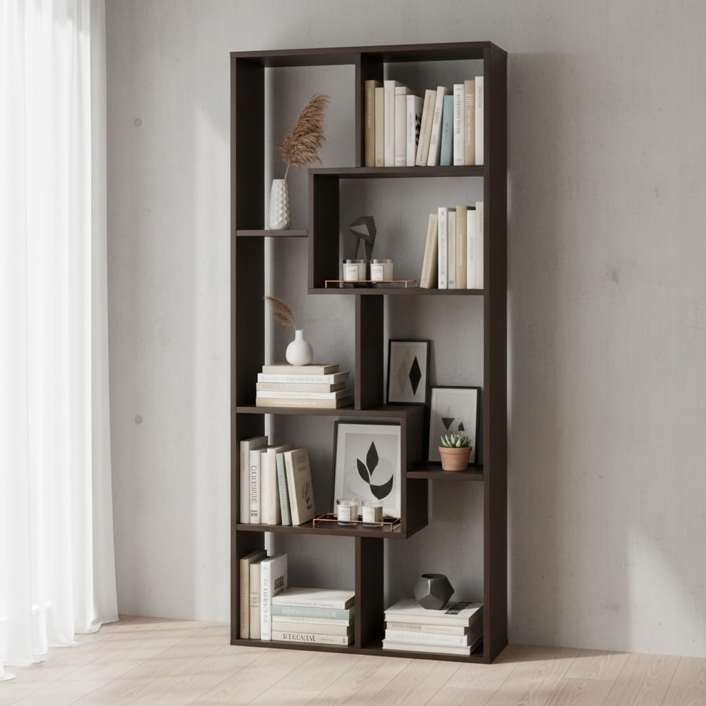Woodwider Medina Modern Wooden Bookshelf | 5-Tier Open Tall Bookcase with Display Storage | Freestanding Multipurpose Rack for Living Room, Bedroom & Office 63" (H) x 24" (W) x 9" (D) (Wenge)-image-8