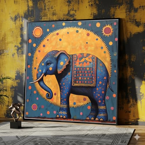Tableau éléphant bleu coloré haute définition impression sur toile ethnique LMYCHENG