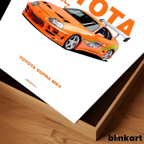 Image of BLINKART Toyota Supra MK4 (Fast & Furious)Car Posters Sticker Gift Items for Boys Room Wall Decor || Comes with Double-Sided Tape|| Decoration Bedroom Living Room Office Studio Decor | 12x18 In (A3) - CAR-300