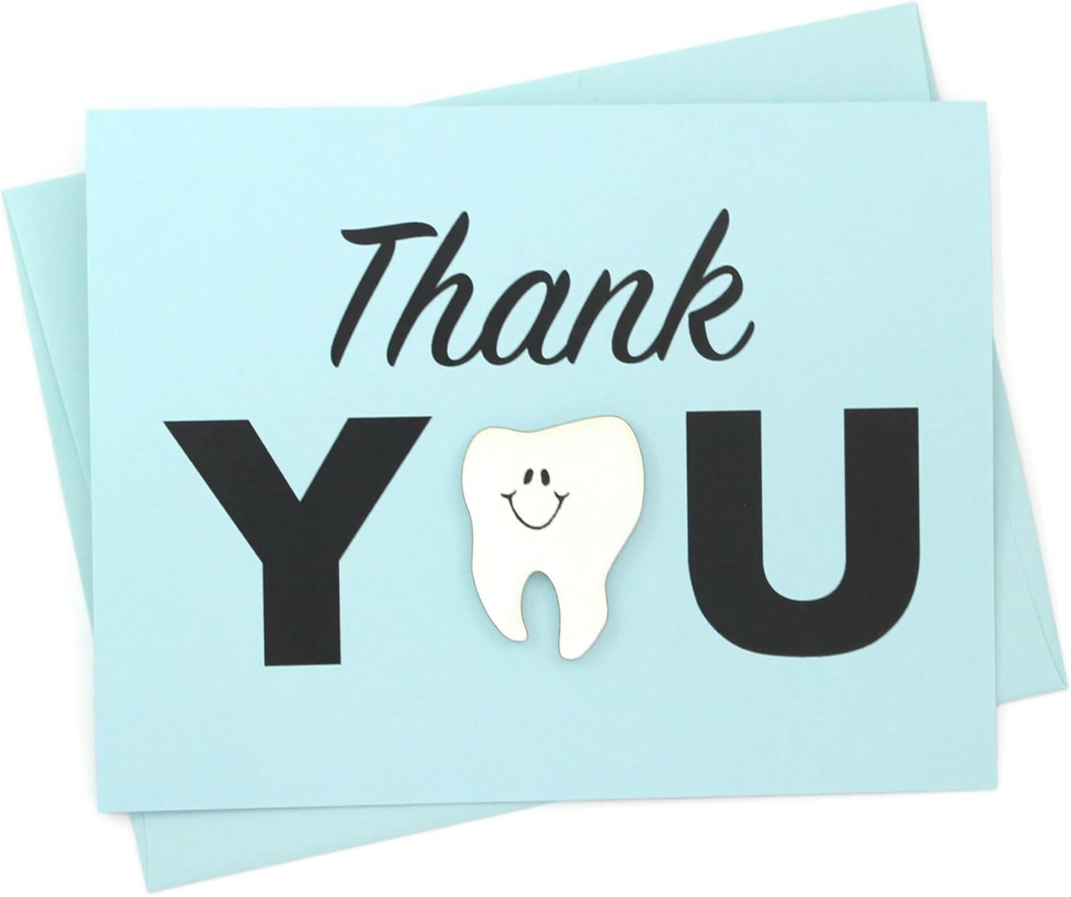 Tooth Thank You Card for Dentists Pack of 10 | Handmade Dental Hygienist Greeting Notecard | Pastel Blue