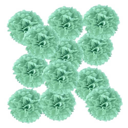 Patikil 12pcs Flores De Papel, Pompones De Seda Decoración De Fiesta Carnaval Flor Abeja Bolas Para Fiestas Boda Despedida De Soltera Cumpleaños Manualidad Diy, 35cm, Verde Menta