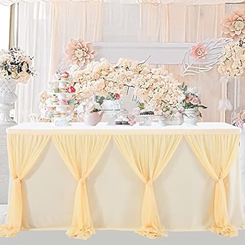 Suppromo 9ft Champagne Table Skirt for Weddings Table Cloth Elegant Tutu Table Skirt Cover for Birthday Party Baby Shower Dessert Buffet Banquet Table Decorations Cover