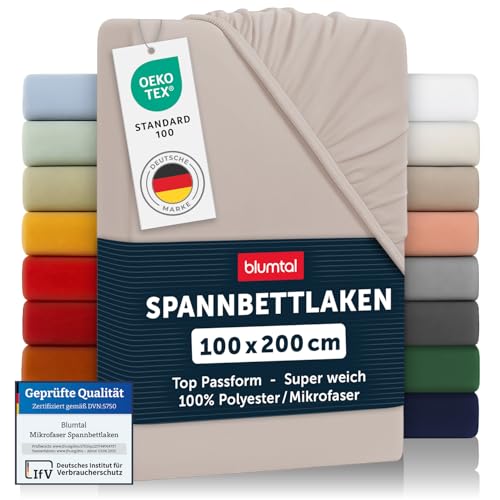 Blumtal® 2er Set Spannbettlaken 100x200x30cm aus Microfaser - Oekotex zertifiziertes Bettlaken Spannbettlaken in Taupe – Ansicht 1