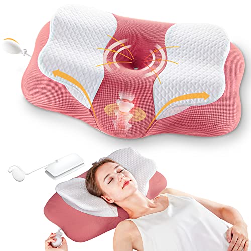 Cervical Memory Foam Pillows, Side Sleeper Pillow for Neck Shoulder Pain Relive Orthopedic Contour Ergonomic Inflatable Height Adjustable Pillows for Back Stomach Sleepers