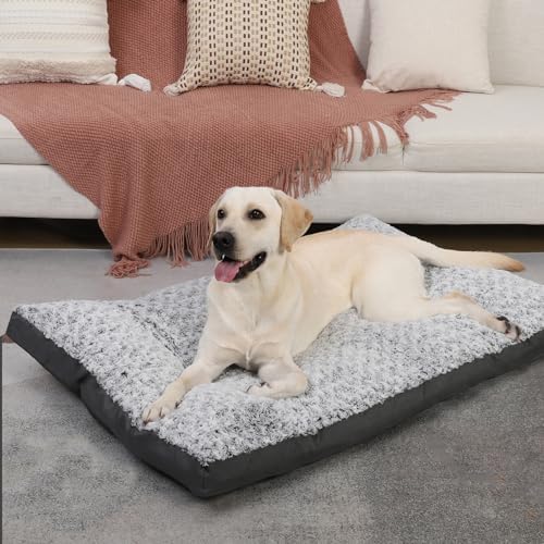 Washable Dog Crate Bed Deluxe Plush Dog Beds Reversible All-Seasons Bed Pet Sleeping Mattress for Large, Medium Dogs