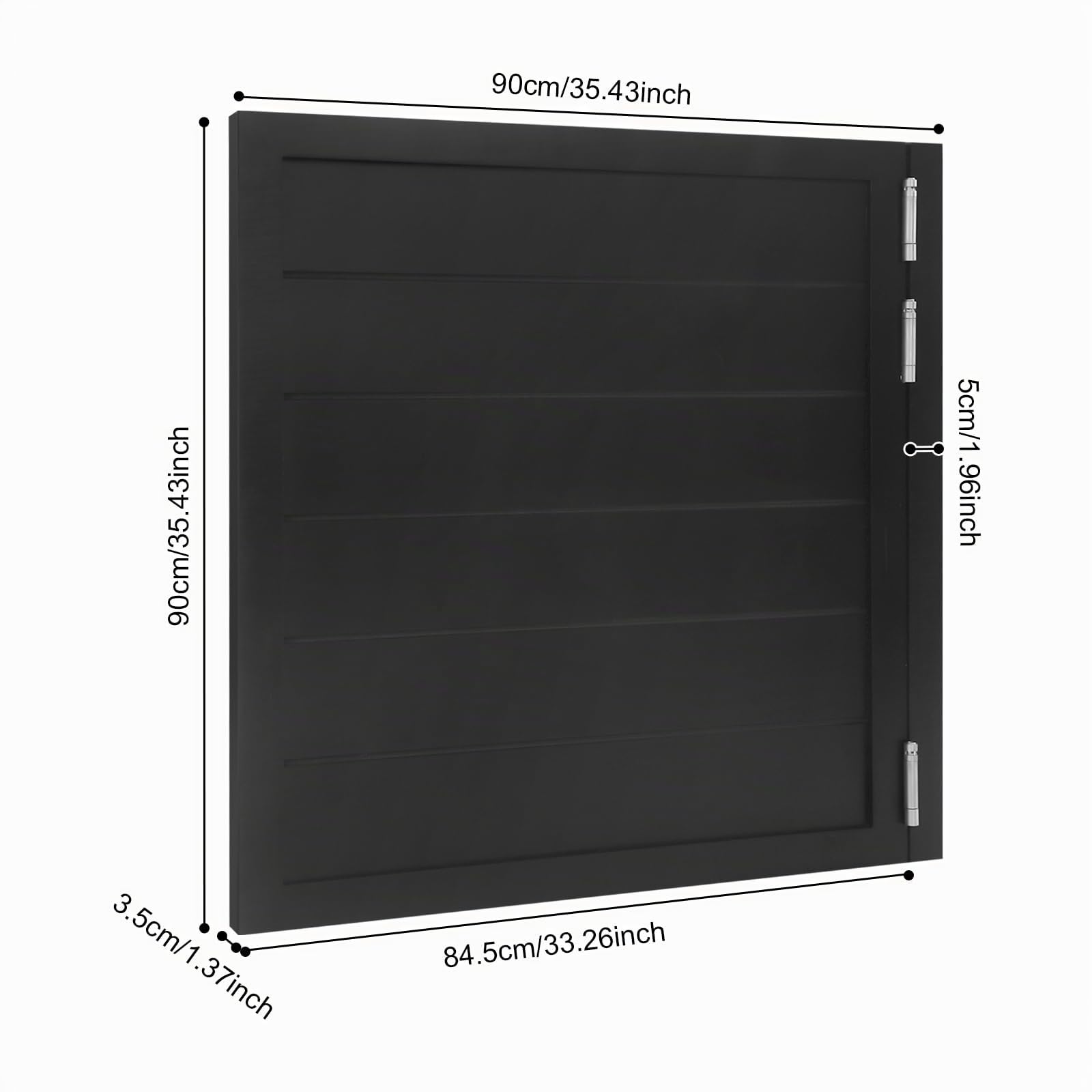 Porte battante simple 90x90 cm noir, épaisseur 3,5 cm en bois de pin, ouverture bidirectionnelle et fermeture automatique, avec cordon, installation facile pour maison, cuisine et débarras