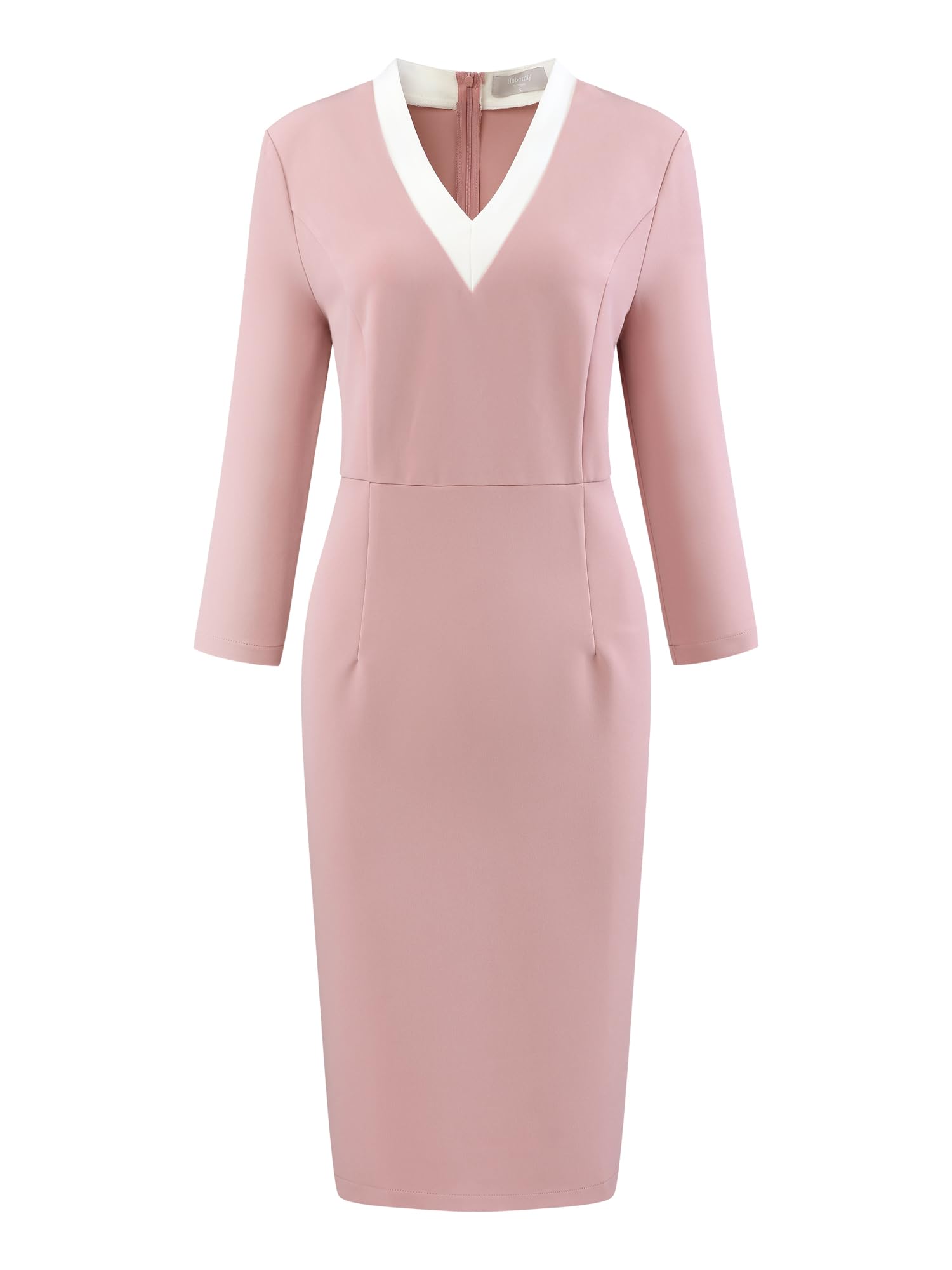 Womens Elegant Work Pencil Dress 3 4 Sleeve V Neck Knee Length Sheath Dresses