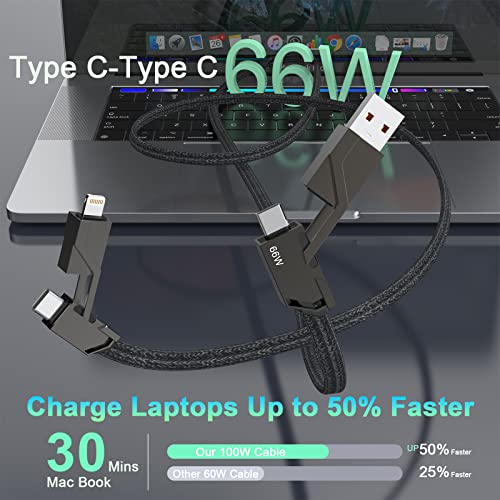 66W Multi 4-In-1 Usb Universal Phone Fast Charging Cable,Usb A+Lightning*2+Type C Metal Flat Braided Sync Charger Cord Adapter Combo For Google/Samsung/Huawei/Iphone 14 13/Ipad/Macbook/Laptop(6Ft) #TOP3