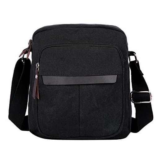 Eshow Herr kanvas axelväska liten axelväska dam herr miniväska retro crossbody väska handväska med många fack svart