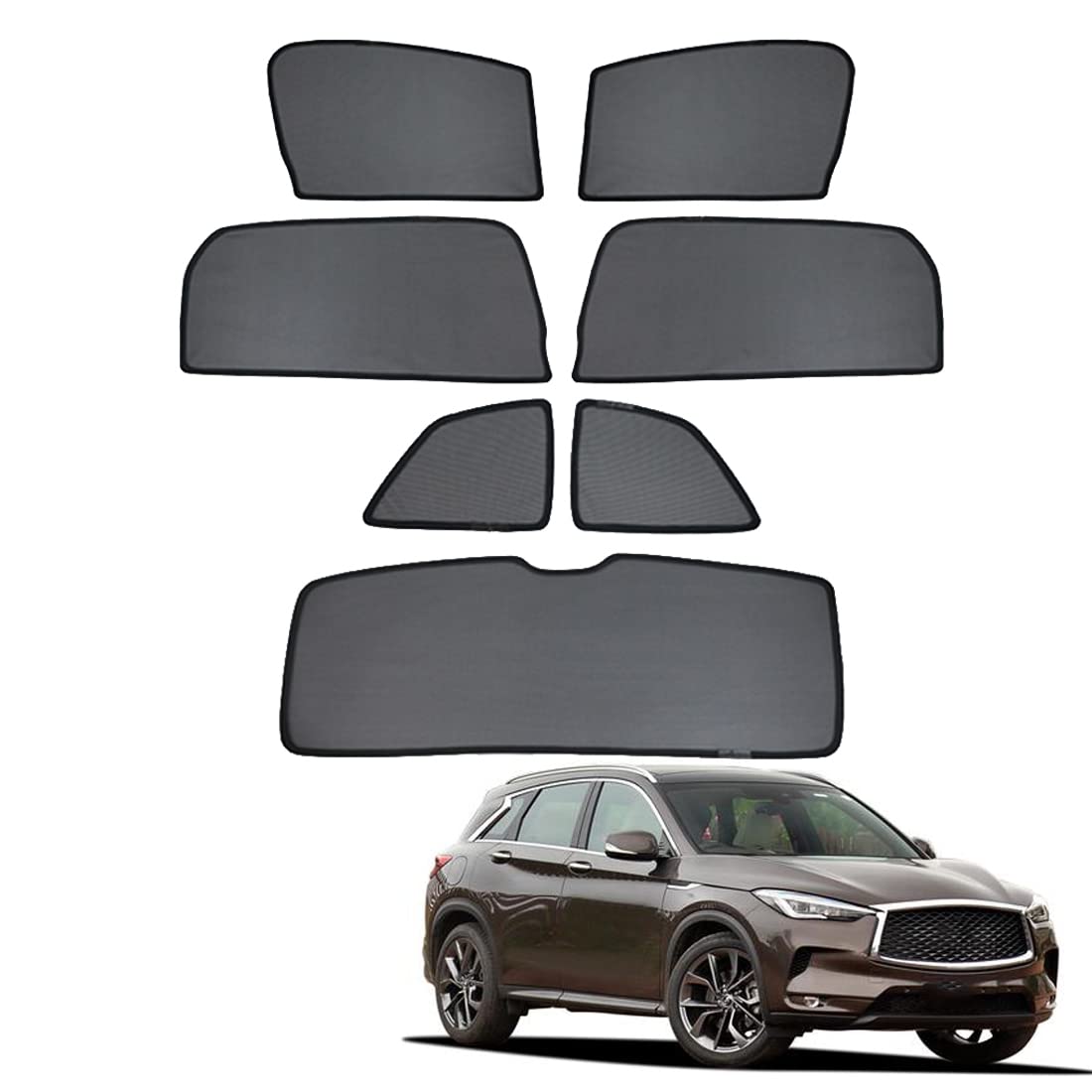 ZJIEX Parasol Coche Ventana Lateral Infantil para QX50 2018-2020 Parasol Ventana Cortinas Magnética Protección UV Solar para Bebé y Mascotas Negro,7PCS
