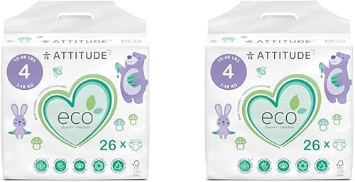 ATTITUDE Pañales ecológicos, no tóxicos, hipoalergénicos, seguros para pieles sensibles, sin cloro, sin fugas y biodegradables, color blanco liso