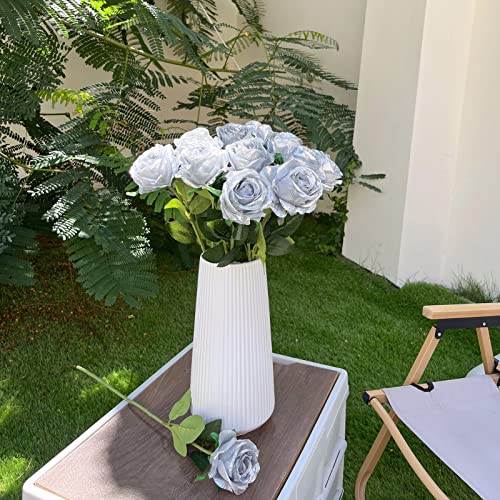 12Pcs Artificial Roses, 19.7'' Single Long Stem Silk Blossom Fake Flower For Bridal Wedding Bouquets, Home Party Office Hotel Decoration, Centerpieces, Floral Arrangements (Silver) #TOP2