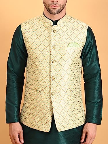 Image of Uri and MacKenzie Men's Silk Blend Kurta Pajama with Designer Ethnic Nehru Jacket /Modi Jacket