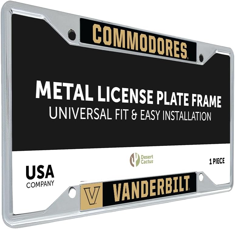 Desert Cactus Vanderbilt University Car Accessories Commodores Metal License Plate Frame and Tag Holder for Front or Rear of Car (Mascot)