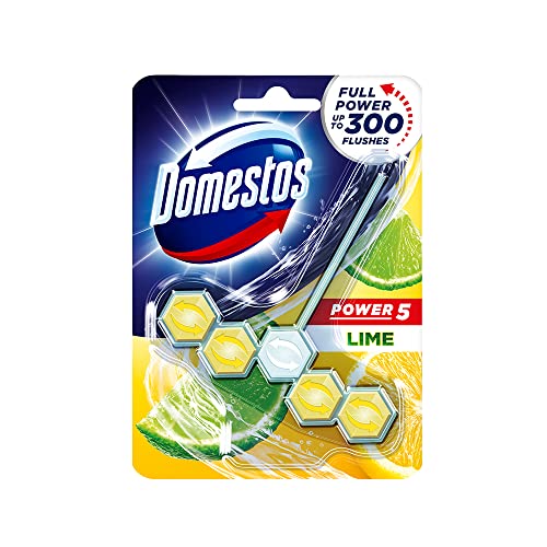 Image of Domestos Toilet Rim Block with Power of 5, Lime, Limescale Removal with Long Lasting Fragrance, Provides Hygiene & Shine, 50 gm / 55 gm