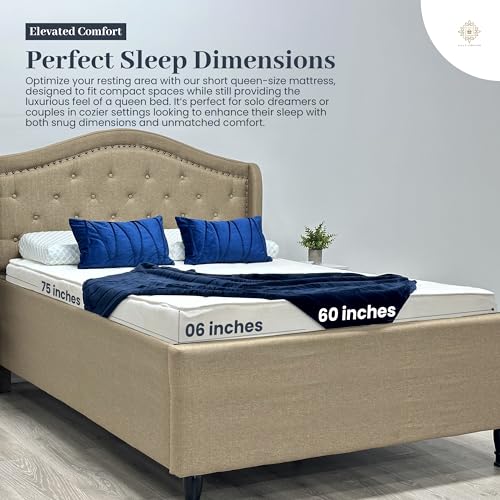 Short Queen RV Mattress - 6 Inch Cool High Density Comfort Foam Mattress with Breathable Organic Cotton Cover - Medium Firm - Rolled in a Box - Oliver & Smith