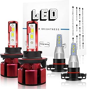 Fit For GMC Yukon (2007-2014) 9008/H13 High/Low Beam LED Headlight Bulbs + 5202 LED Fog Light Bulbs, 300% Brighter LED Headlight Conversion Kit 6000K Cool White 24000LM , Pack of 4