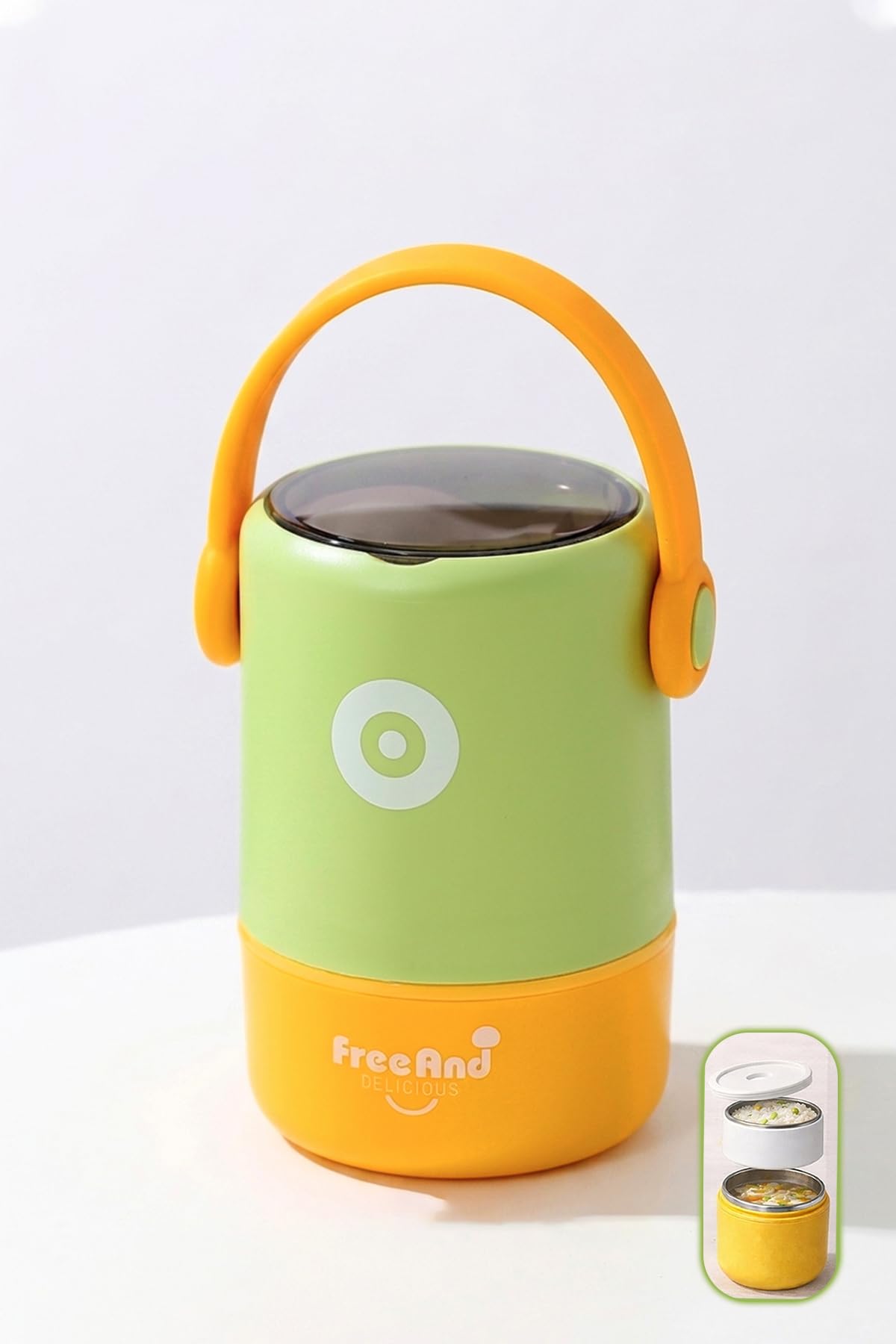 580 ML Sızdırmaz 2 Kaseli 304 Paslanmaz Çelik Lunch Box Yeni Nesil Sefer Tası Kaşıklı Askılı -1267580