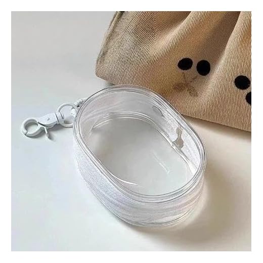 1pc Clear White Keychain Pouch, Portable Mini Zipper Case Figure Display Pouch with Hook, Small Waterproof PVC Makeup Bags Travel Cosmetic Case for Organizing Keys Lipstick