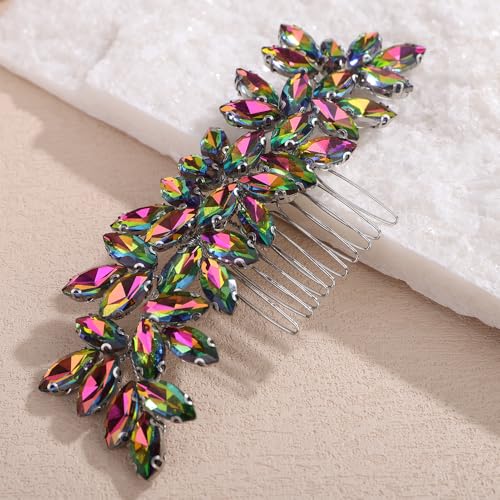 Image of Octwine Vintage Bridal Wedding Hair Comb Silver Blue Green Red Rhinestone Hair Comb Bridal Side Comb Crystal Hair Piece Wedding Party Prom Hair Accessories for Women (Colorful)