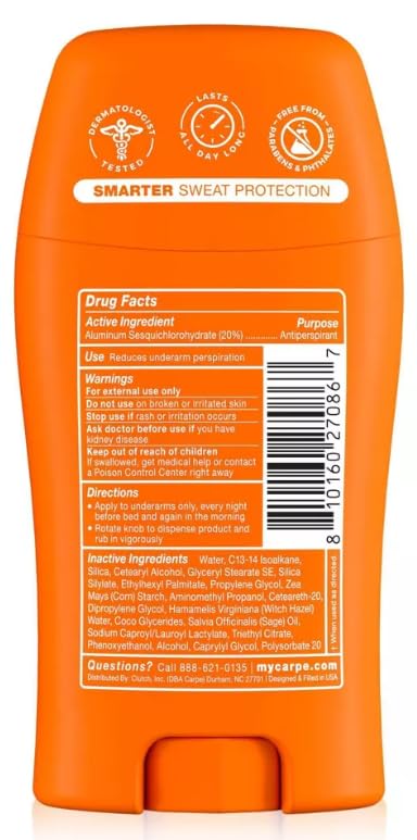 Carpe 100HR Sweat & Odor Control Antiperspirant Deodorant - Fragrance Free - 1.76oz: Paraben-Free, Phthalate-Free, Vegan, Cream